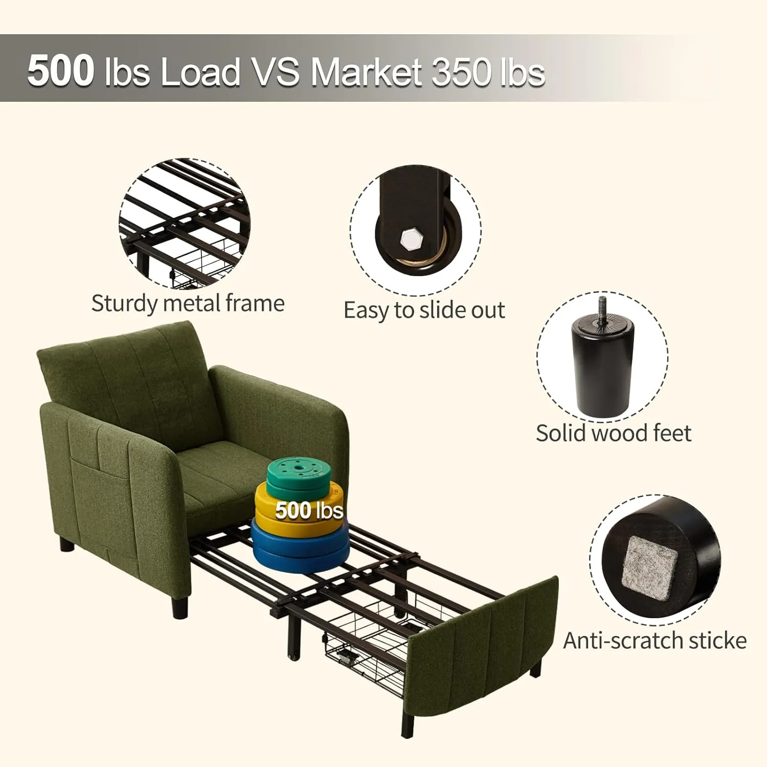 Sleeper Chair 84" Extra Long Convertible Chair Bed Upgraded 3-in-1 to 4-in-1 Pull Out Chair & Single Sofa Bed for Adult Sleeping Chair for Living Room Small Space (Modern Green)