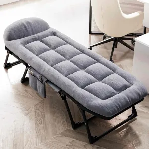 Sleeping Cots for Adults with Mattress, 6-Speed Adjustment, 8 Support Points at The Bottom, Side Storage Bag, Can Sit, Lean Or Lie Down, Easy to Store, 170x55x25CM
