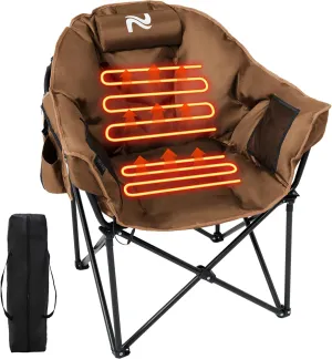 Slsy Heated Camping Chair with Headrest Pad, Oversized Heated Chair Outdoor Sports, Heated Camp Chair Seat Supports 500 lbs, Heating Folding Chair for Camping, Patio, Picnic