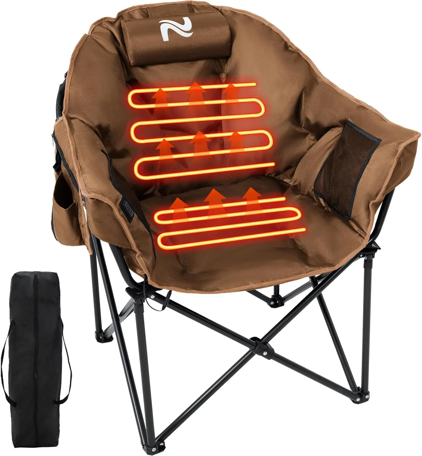 Slsy Heated Camping Chair with Headrest Pad, Oversized Heated Chair Outdoor Sports, Heated Camp Chair Seat Supports 500 lbs, Heating Folding Chair for Camping, Patio, Picnic
