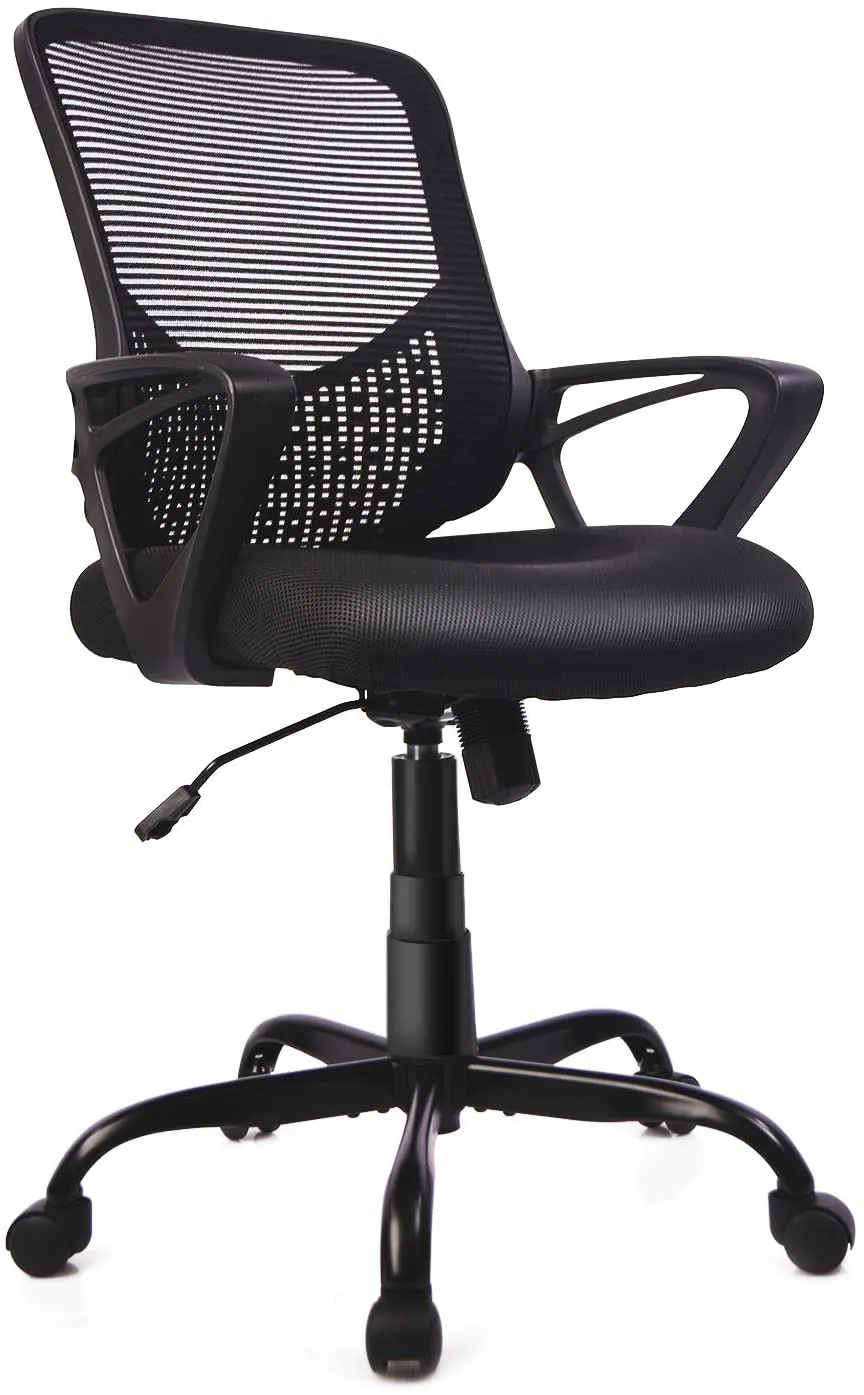 SMUG Home Office Chair, Mid Back Desk Chair Ergonomic Computer Chair Executive Rolling Swivel Height Adjustable Mesh Task Chair with Lumbar Support Armrest (Mesh Back, Black)