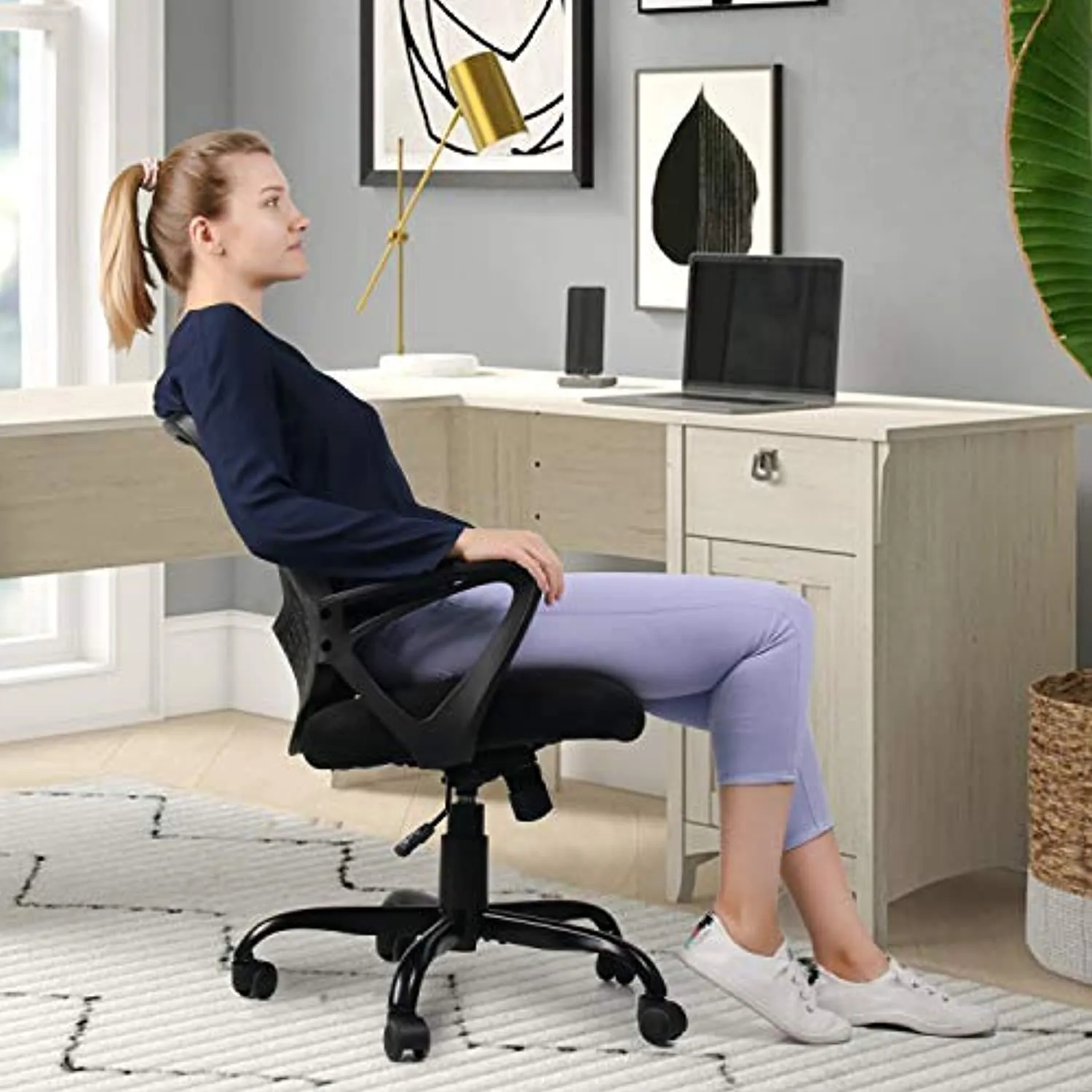 SMUG Home Office Chair, Mid Back Desk Chair Ergonomic Computer Chair Executive Rolling Swivel Height Adjustable Mesh Task Chair with Lumbar Support Armrest (Mesh Back, Black)