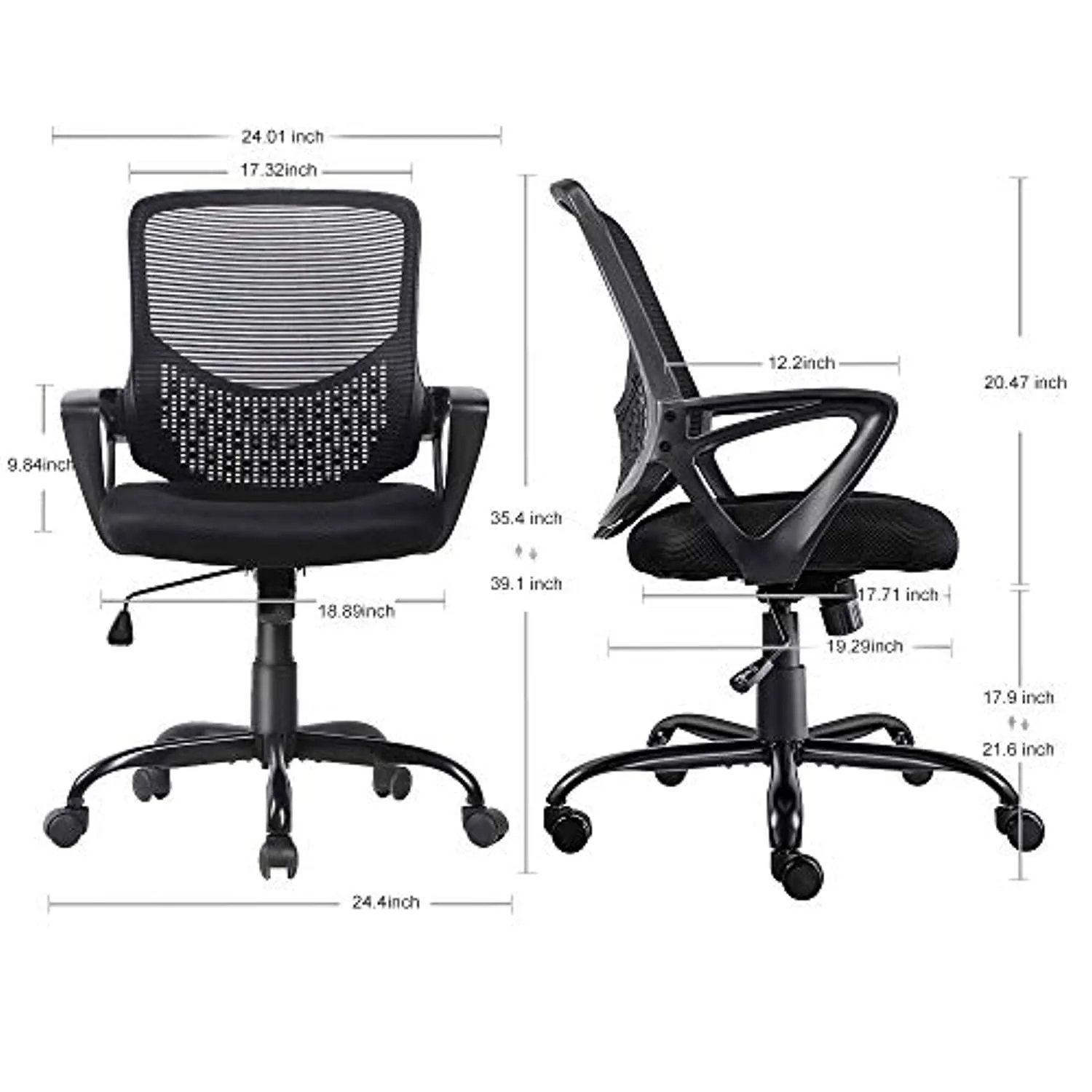 SMUG Home Office Chair, Mid Back Desk Chair Ergonomic Computer Chair Executive Rolling Swivel Height Adjustable Mesh Task Chair with Lumbar Support Armrest (Mesh Back, Black)