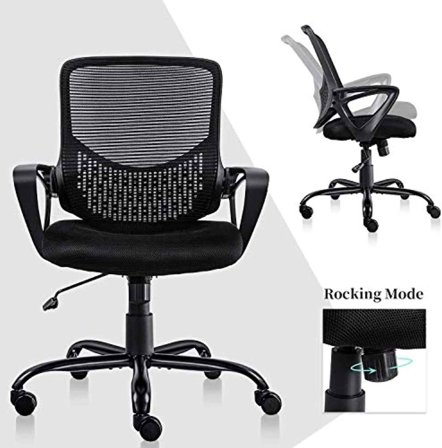 SMUG Home Office Chair, Mid Back Desk Chair Ergonomic Computer Chair Executive Rolling Swivel Height Adjustable Mesh Task Chair with Lumbar Support Armrest (Mesh Back, Black)