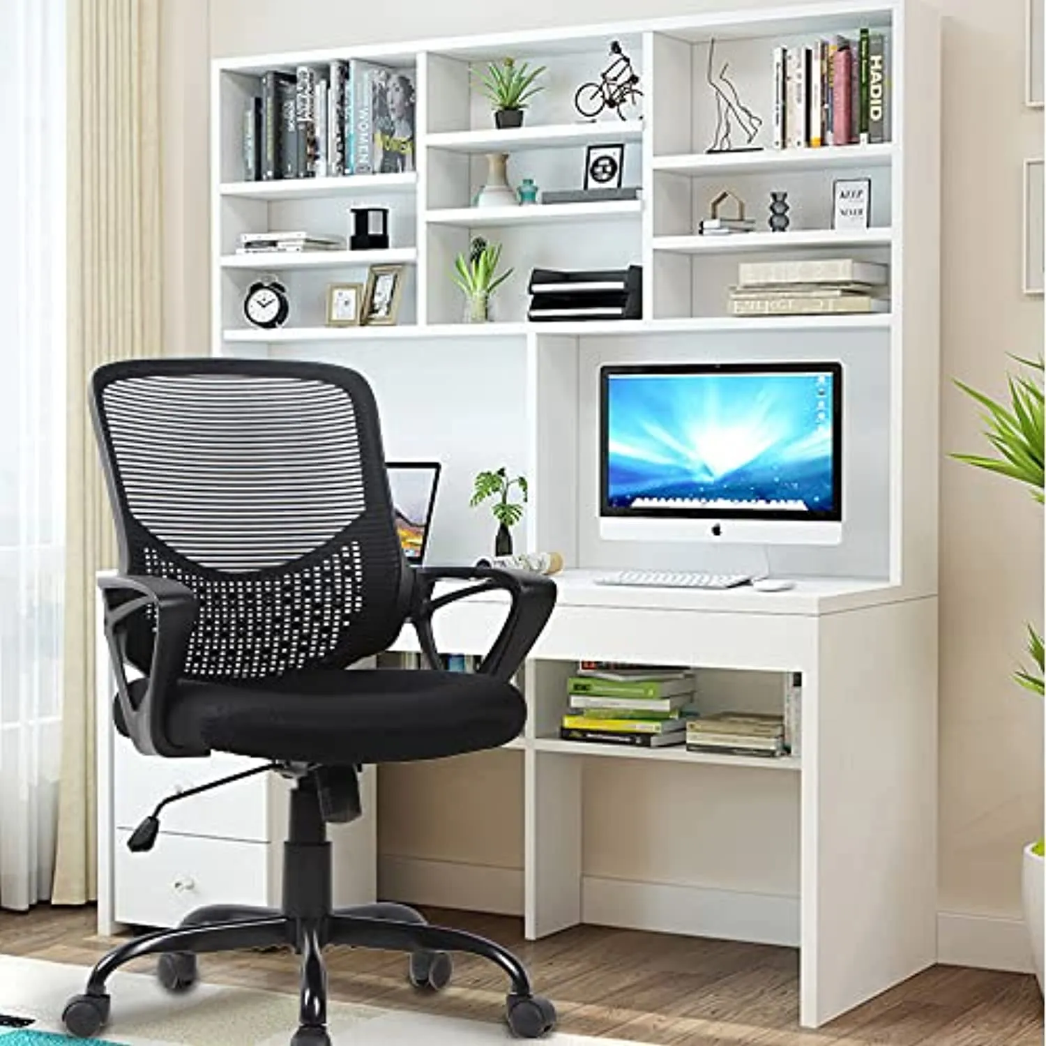 SMUG Home Office Chair, Mid Back Desk Chair Ergonomic Computer Chair Executive Rolling Swivel Height Adjustable Mesh Task Chair with Lumbar Support Armrest (Mesh Back, Black)