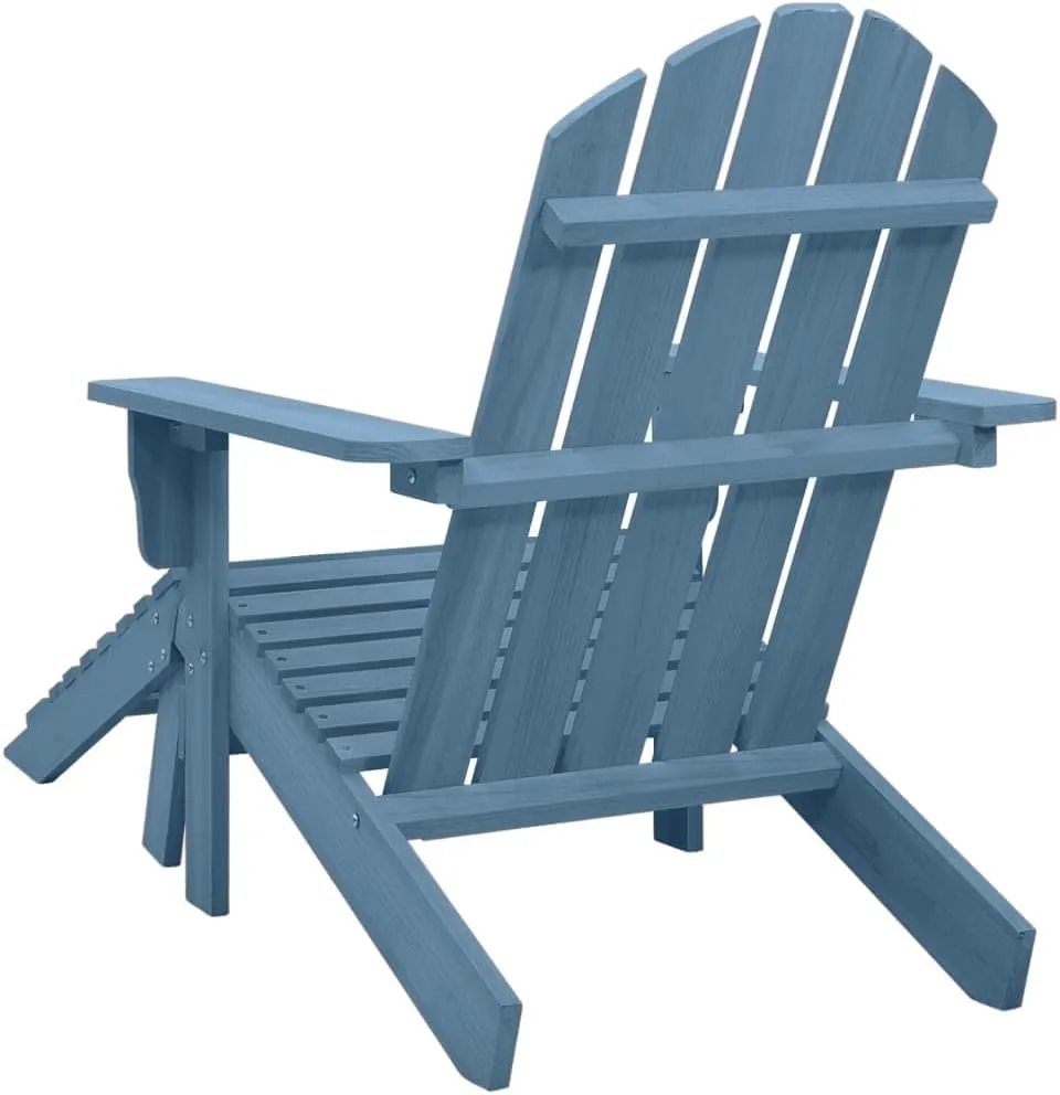 Solid Fir Wood Adirondack Chair with Ottoman Blue 27.6x58.1x34.8 Inch Outdoor Patio Furniture for Garden, Poolside and Backyard Relaxation