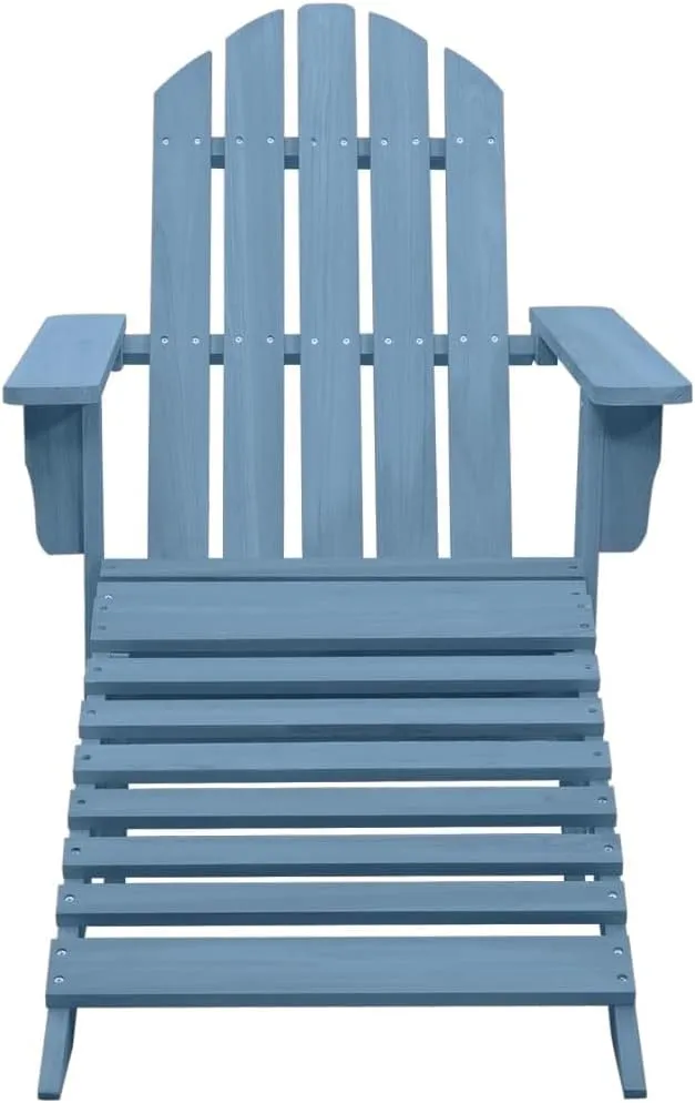 Solid Fir Wood Adirondack Chair with Ottoman Blue 27.6x58.1x34.8 Inch Outdoor Patio Furniture for Garden, Poolside and Backyard Relaxation