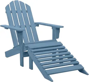 Solid Fir Wood Adirondack Chair with Ottoman Blue 27.6x58.1x34.8 Inch Outdoor Patio Furniture for Garden, Poolside and Backyard Relaxation