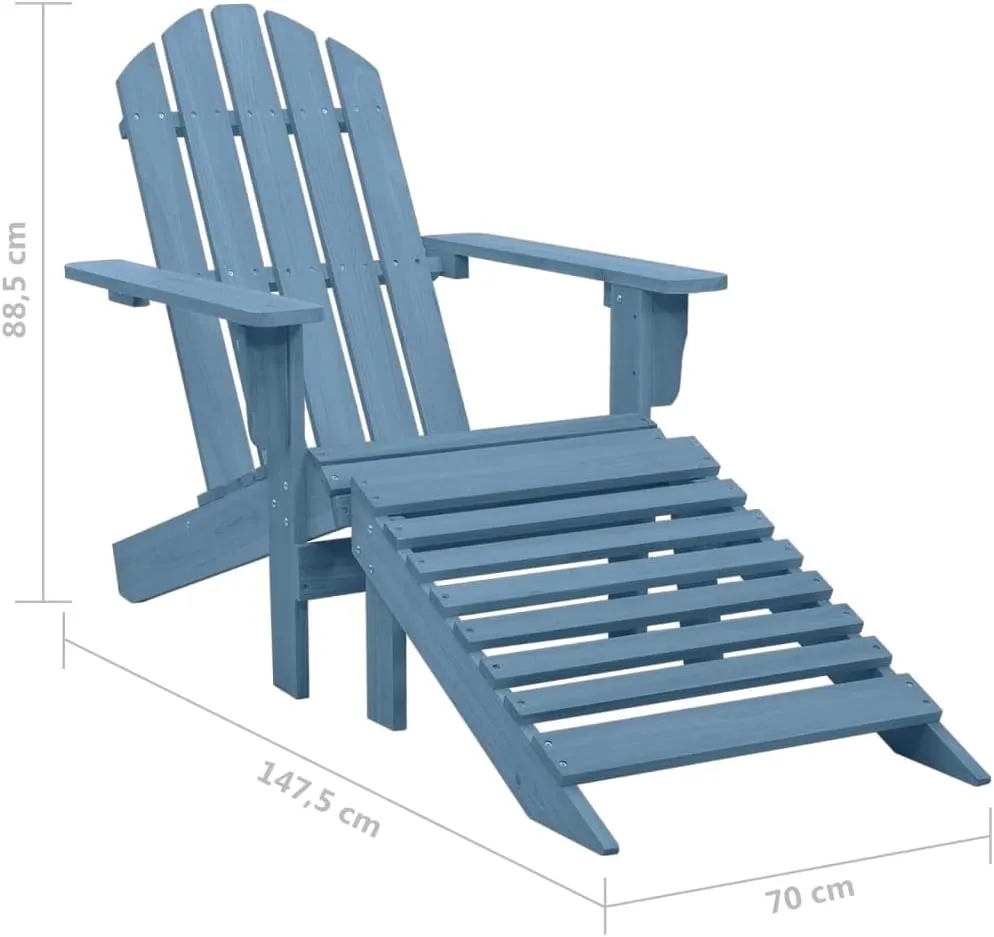 Solid Fir Wood Adirondack Chair with Ottoman Blue 27.6x58.1x34.8 Inch Outdoor Patio Furniture for Garden, Poolside and Backyard Relaxation