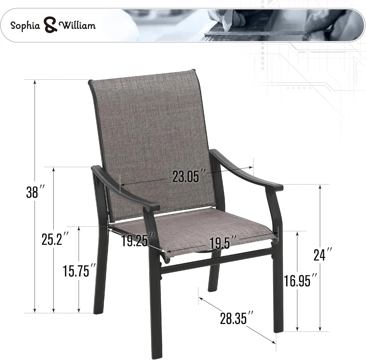 Sophia & William Outdoor Chairs Set of 4, Patio Chairs with Breathable Textilene Fabric and Heavy-Duty Iron Frame, Perfect for Lawn Garden Backyard Deck 350 lbs Capacity
