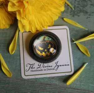 Spooky Black Jack O Lantern Retro Halloween Black Cat Vintage Inspired Pin Brooch