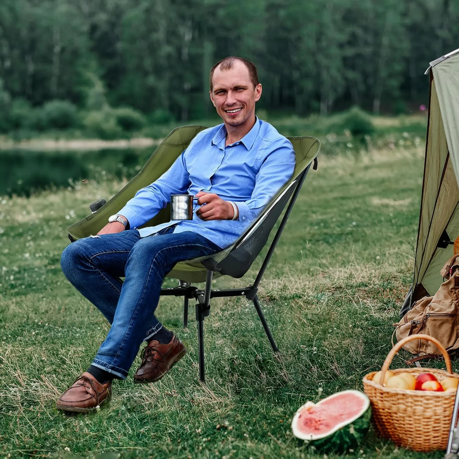 Sportneer Camping Chairs, Lightweight Outdoor Chairs with 2 Side Pockets & Storage Bag, Foldable & Portable Lawn Chairs for Camping Hiking Lawn Picnic Beach Outdoor Travel (2, Green(X Shape))