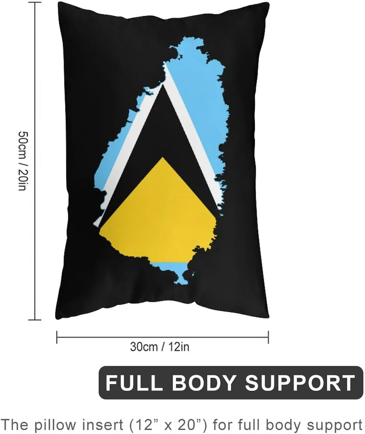 St Lucia Flag Map Funny Body Pillow Case Bedding Pillowcase for Bedroom Couch Home Decoration 20"x12"