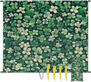 St. Patrick's Day Beach Blanket, Sandproof Beach Mat, Adults Waterproof Quick Drying Sand Free Mat with 4 x Ground Spikes for Outdoor Travel Camping Hiking, Shamrock Irish