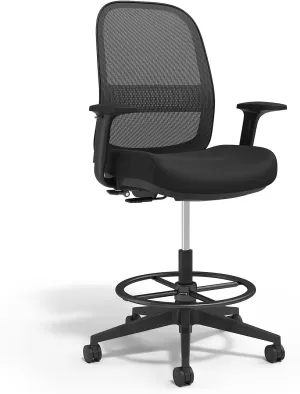 Staples Workplace 2.0 Bedford Ergonomic Office Desk Chair, Breathable Mesh, Swivel Drafting Stool with Footrest, Adjustable Height, Lumbar Support, Black