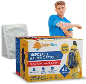 SunnyBay Adhesive Disposable Warming Patches for Back, Neck, Hand, Body, Natural Heat, Ideal for Outdoor Activities: Skiing, Hiking, Hunting, On-The-Go Heat, FSA HSA Eligible, 2.5x3 Inches, 40 Count