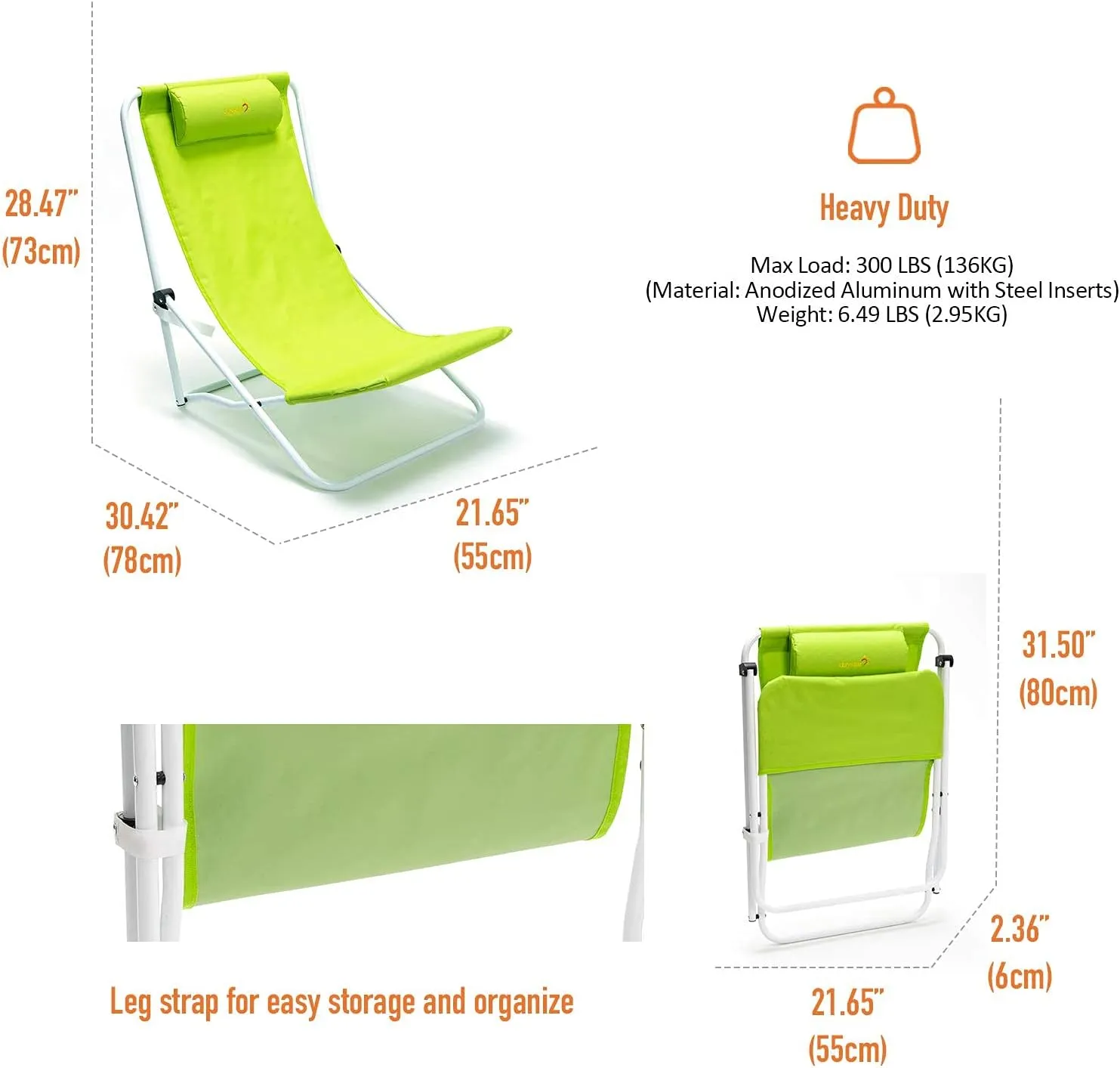 SunnyFeel Folding Beach Chair High Back Lightweight, Portable Sand Chair with Pillow for Adults Heavy Duty 300 LBS, Easy-to-Use Foldable Camping Chairs for Camp/Lawn/Outdoor/Travel/Picnic