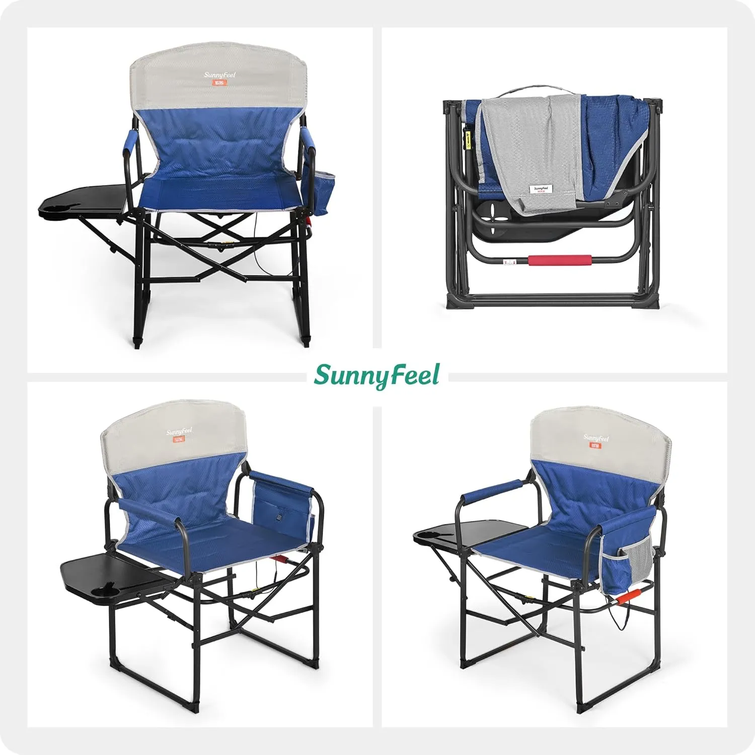 SUNNYFEEL Heated Camping Directors Chair, Heavy Duty,Oversized Outdoor Portable Heating Folding Chair with Side Table, Pocket for Beach, Fishing,Trip,Picnic,Lawn,Concert Foldable Camp Chairs