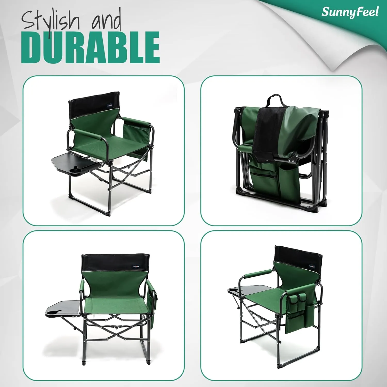 SUNNYFEEL Oversized Camping Directors Chair 2 Pack, Portable Folding Lawn Chairs for Adults Heavy Duty with Side Table,Pocket for Beach, Fishing,Picnic,Concert Outdoor, Foldable Camp Chairs