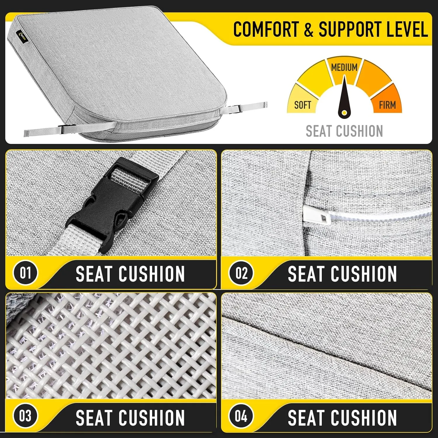 SUNROX DryFast Foam Outdoor Chair Cushion with DryMesh Drainage, All-Weather FadeShield Water Resistant Patio Furniture Cushions, Ultra Durable Patio Chair Cushions 17"x16", 4 Pack Heather Grey