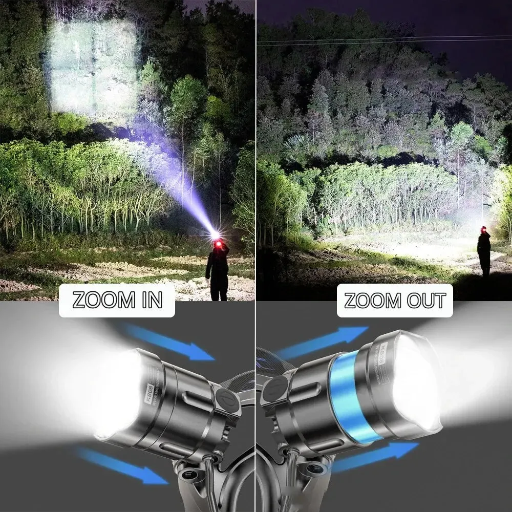 Super Bright Led Headlamp with Xhp90 Beads Waterproof & Power Display Ideal for Exploration