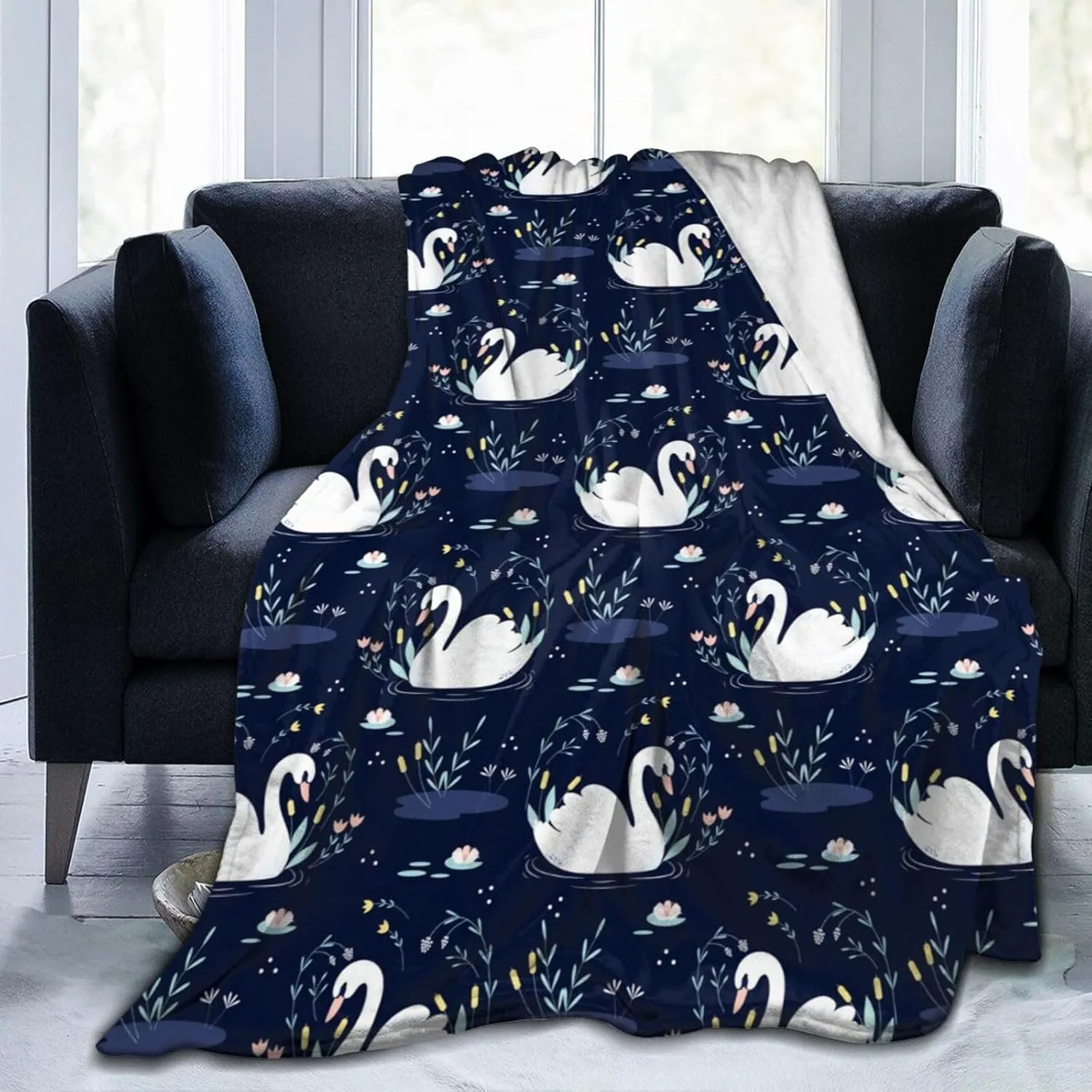 Swan Blanket for Boys Girls, Cute Swan Themed Design Printed Throw Blankets for Kids Lap, Chair Sofa, Warm Soft Cozy Blanket, 40"x 50"