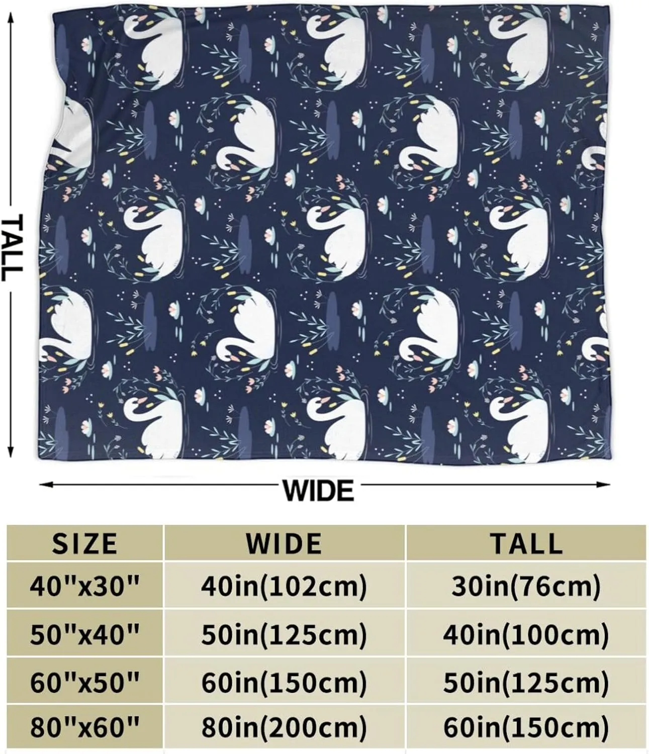 Swan Blanket for Boys Girls, Cute Swan Themed Design Printed Throw Blankets for Kids Lap, Chair Sofa, Warm Soft Cozy Blanket, 40"x 50"