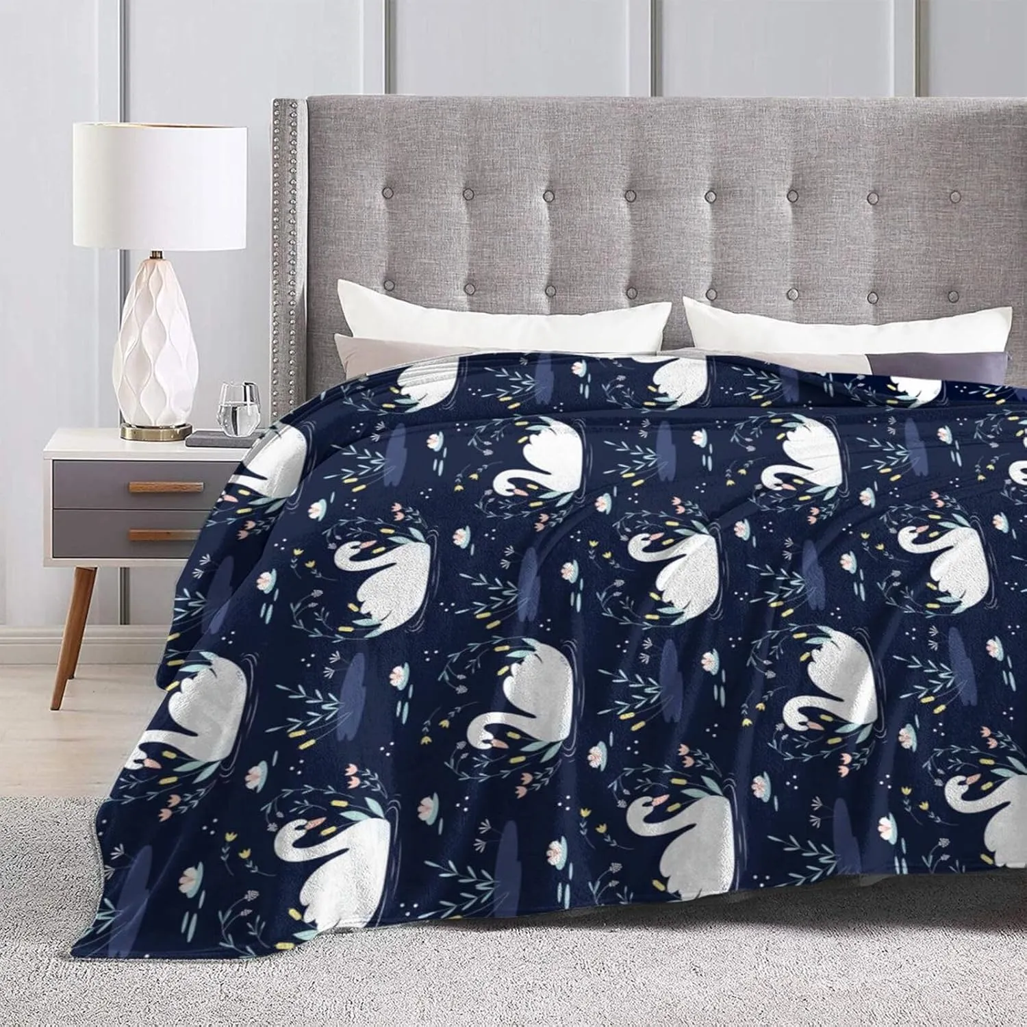 Swan Blanket for Boys Girls, Cute Swan Themed Design Printed Throw Blankets for Kids Lap, Chair Sofa, Warm Soft Cozy Blanket, 40"x 50"