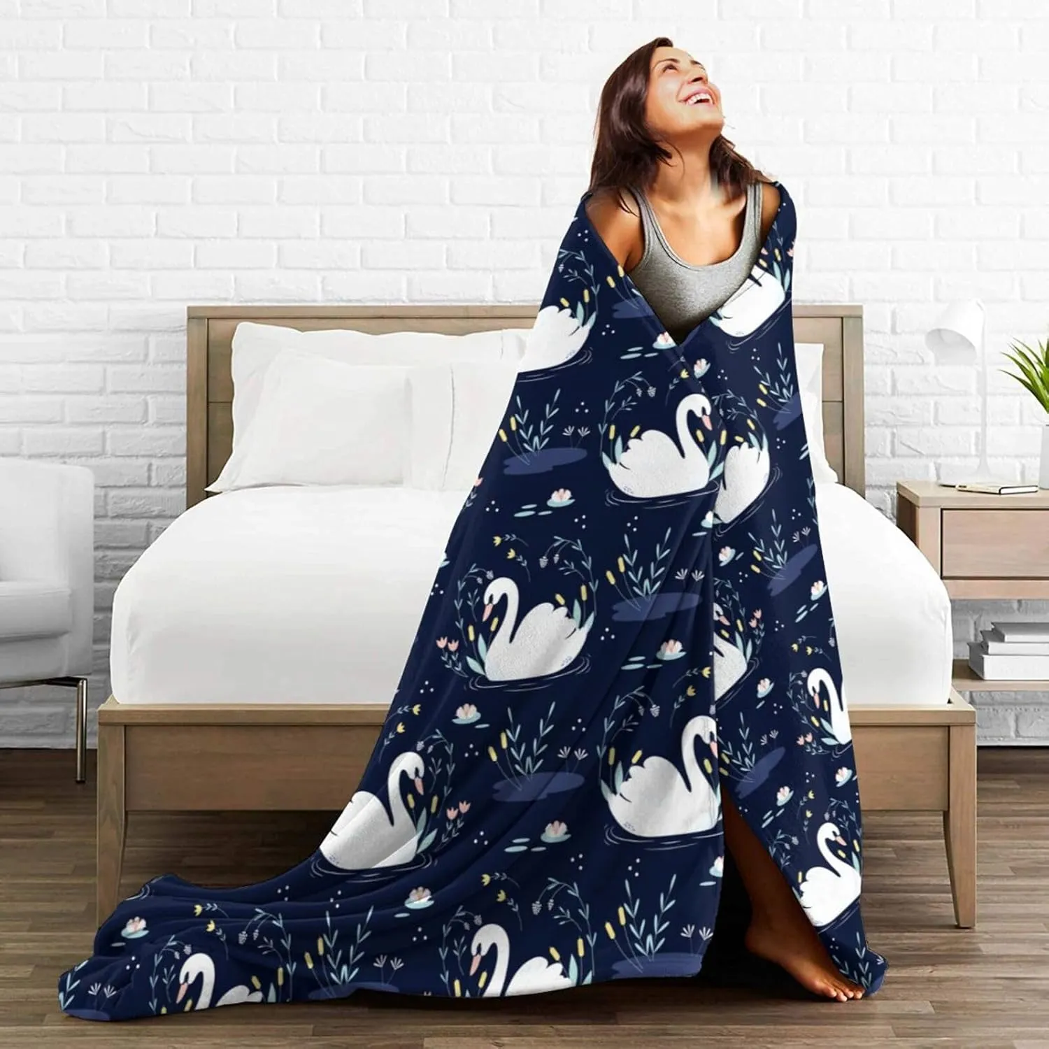 Swan Blanket for Boys Girls, Cute Swan Themed Design Printed Throw Blankets for Kids Lap, Chair Sofa, Warm Soft Cozy Blanket, 40"x 50"