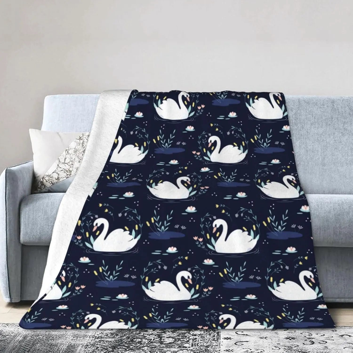 Swan Blanket for Boys Girls, Cute Swan Themed Design Printed Throw Blankets for Kids Lap, Chair Sofa, Warm Soft Cozy Blanket, 40"x 50"