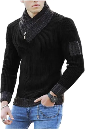 Sweaters for Men with High Neck Scarf Integrated Knitted Pullover Slim Fit Warm Base Knit Shirts Casual Knitwear