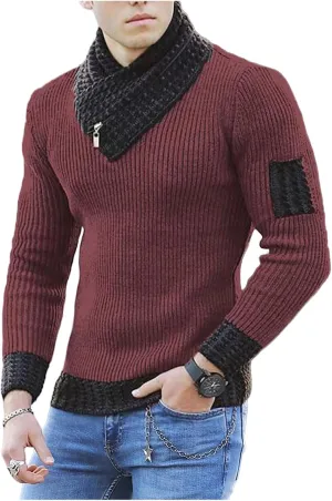 Sweaters for Men with High Neck Scarf Integrated Knitted Pullover Slim Fit Warm Base Knit Shirts Casual Knitwear