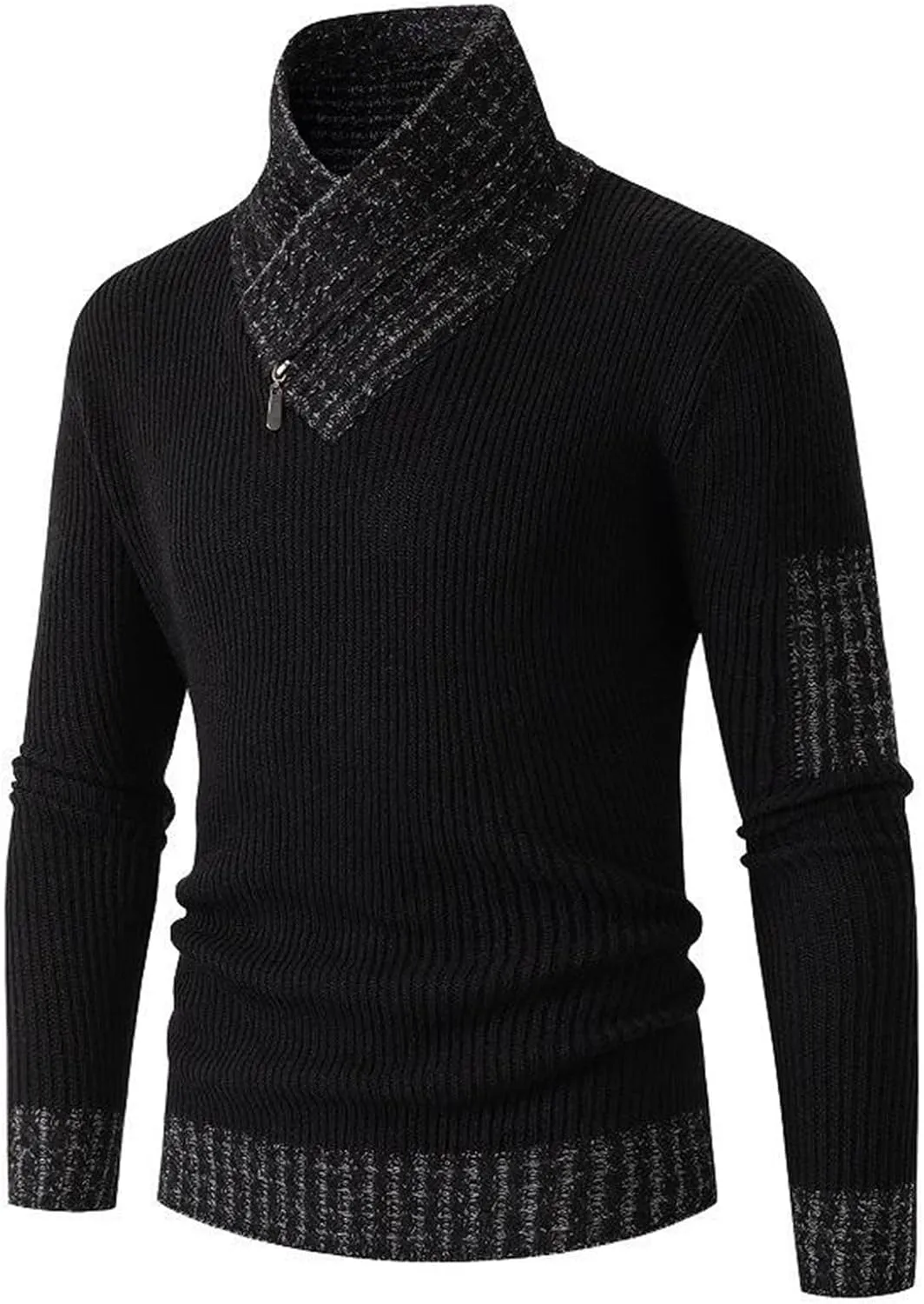 Sweaters for Men with High Neck Scarf Integrated Knitted Pullover Slim Fit Warm Base Knit Shirts Casual Knitwear