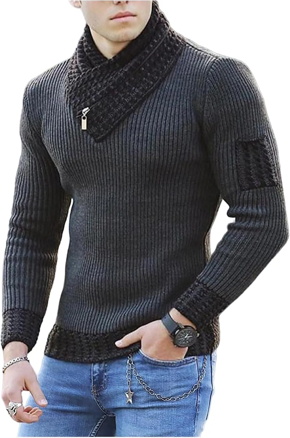 Sweaters for Men with High Neck Scarf Integrated Knitted Pullover Slim Fit Warm Base Knit Shirts Casual Knitwear