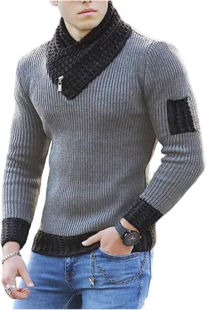 Sweaters for Men with High Neck Scarf Integrated Knitted Pullover Slim Fit Warm Base Knit Shirts Casual Knitwear