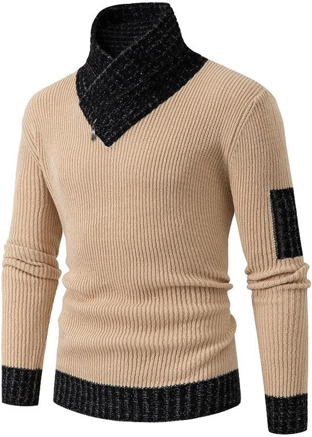 Sweaters for Men with High Neck Scarf Integrated Knitted Pullover Slim Fit Warm Base Knit Shirts Casual Knitwear