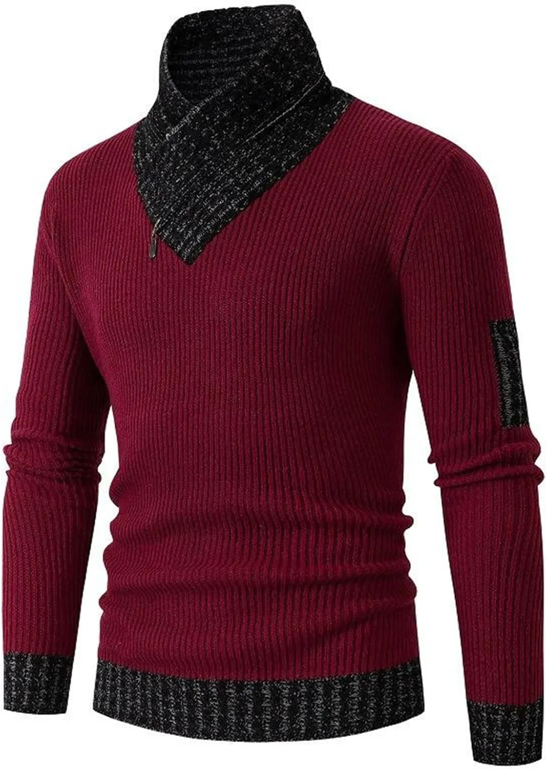 Sweaters for Men with High Neck Scarf Integrated Knitted Pullover Slim Fit Warm Base Knit Shirts Casual Knitwear
