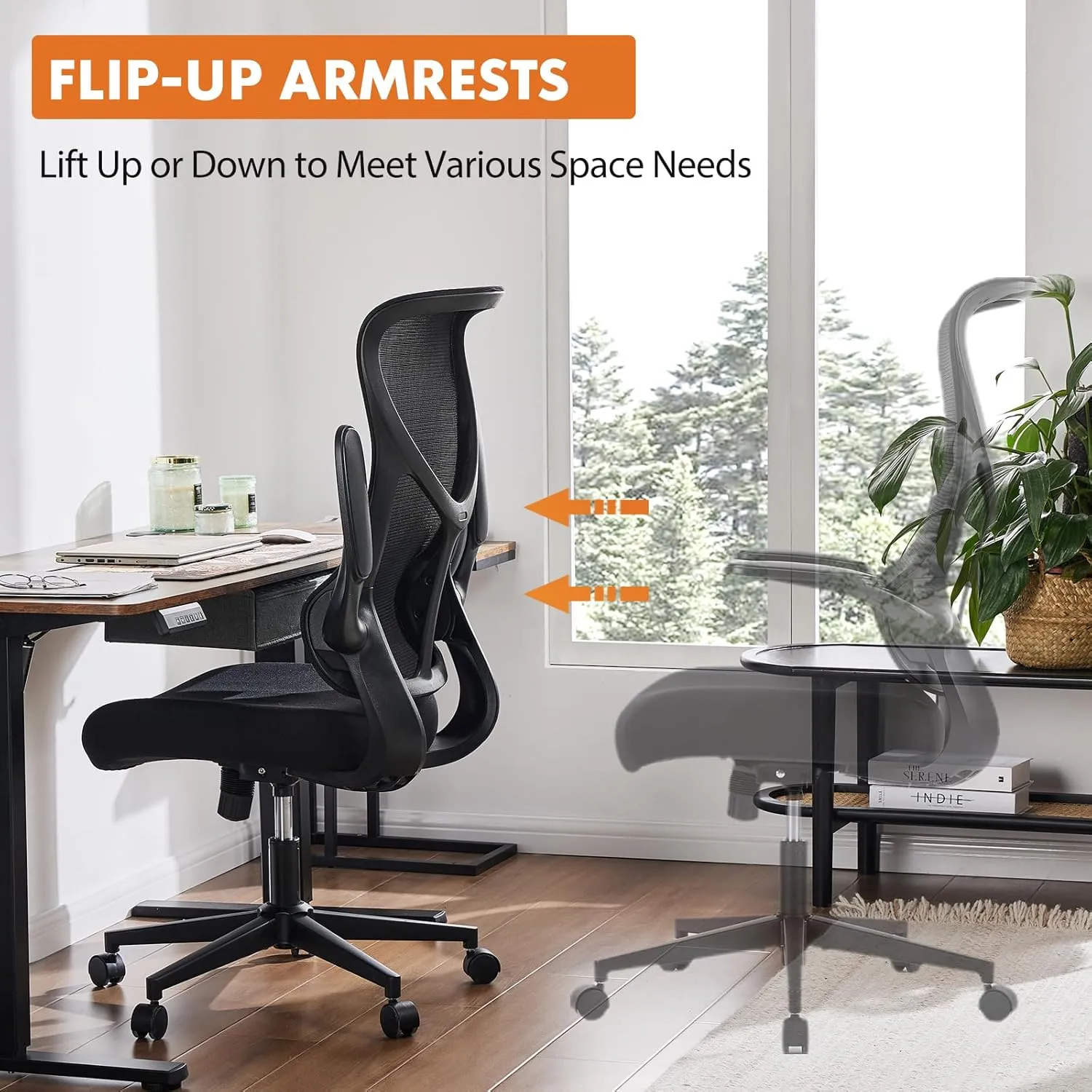 Sweetcrispy Desk Office Chair,Ergonomic High Back Computer Swivel Gaming Chairs with Adjustable Height, Lumbar Support, Flip Up Arms, 120°tilt, Black