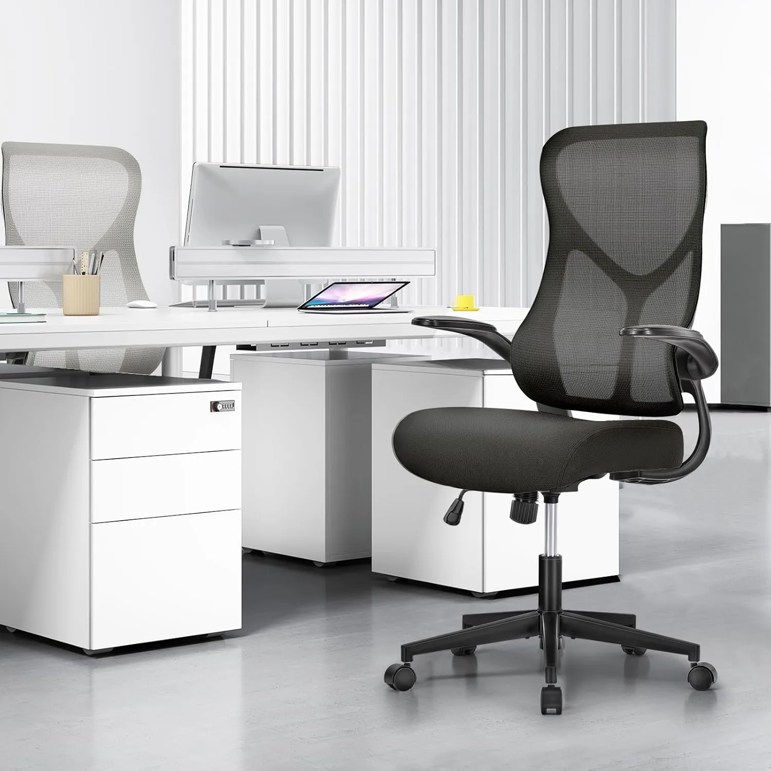 Sweetcrispy Desk Office Chair,Ergonomic High Back Computer Swivel Gaming Chairs with Adjustable Height, Lumbar Support, Flip Up Arms, 120°tilt, Black