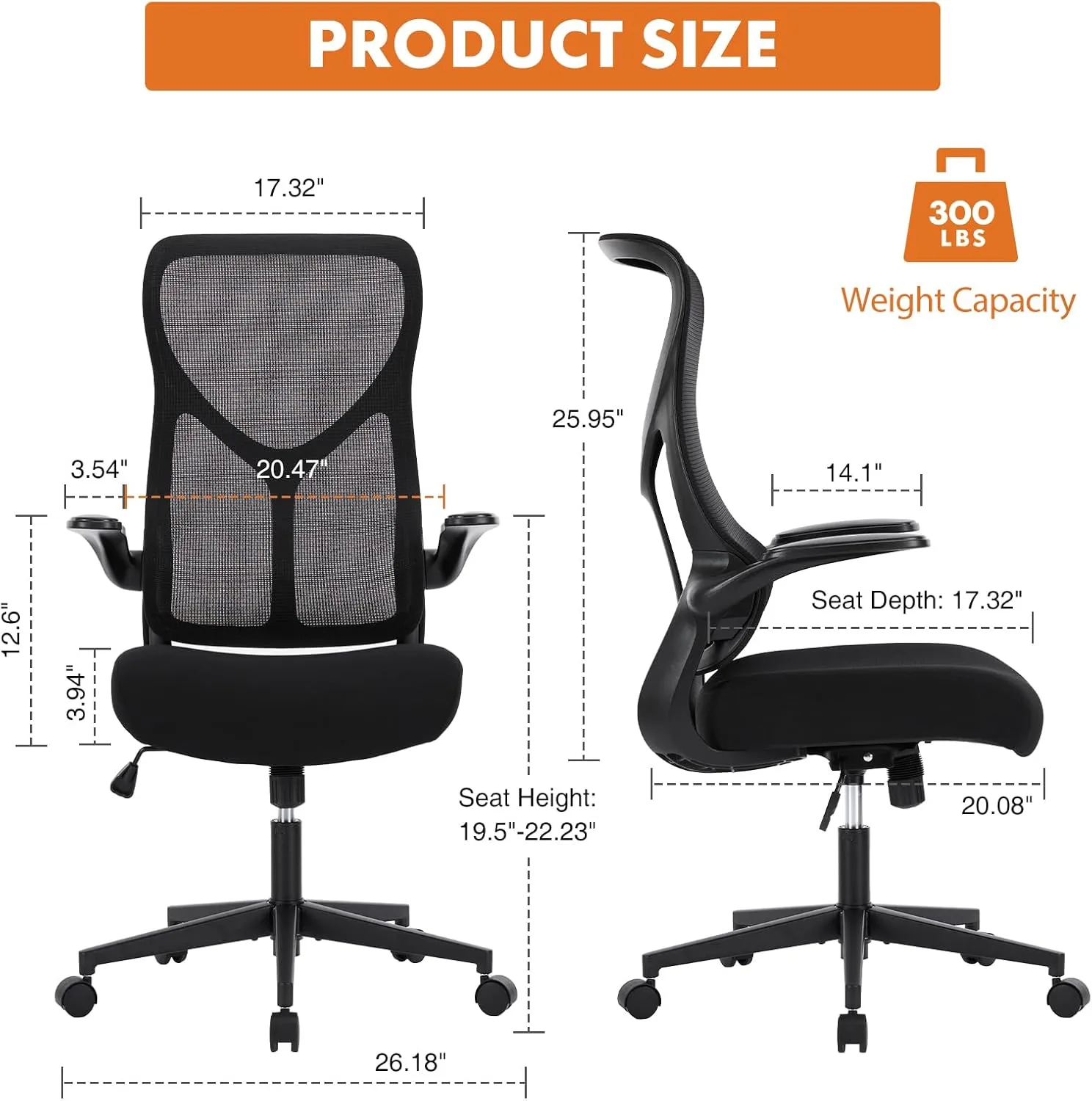Sweetcrispy Desk Office Chair,Ergonomic High Back Computer Swivel Gaming Chairs with Adjustable Height, Lumbar Support, Flip Up Arms, 120°tilt, Black