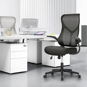 Sweetcrispy Desk Office Chair,Ergonomic High Back Computer Swivel Gaming Chairs with Adjustable Height, Lumbar Support, Flip Up Arms, 120°tilt, Black
