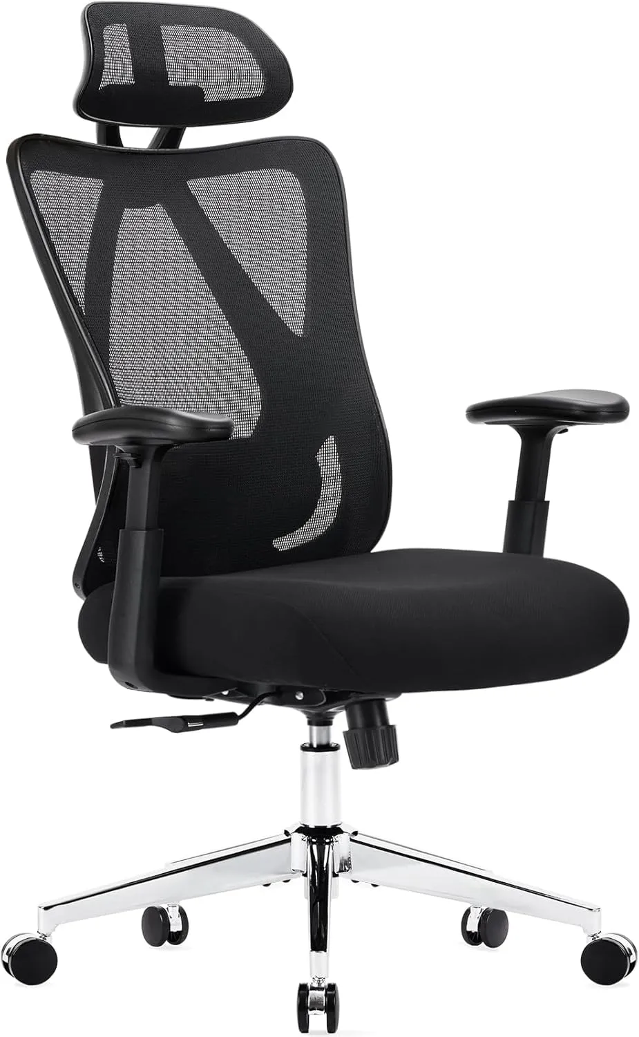 Sweetcrispy Ergonomic High Back Chair, Rolling Work Swivel 135°Tilt Function Big and Tall Computer with Wheels, 2D Armrest Adjustable Lumbar Support & Headres, Modern Black