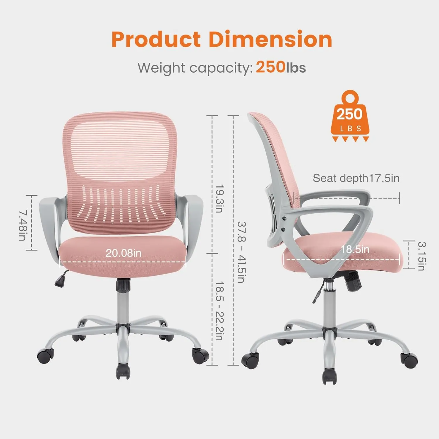 Sweetcrispy Ergonomic Mid-Back Mesh Home Office Desk Chair with Wheels, Lumbar Support, and Comfortable Armrests for Home, Bedroom, Study, Office
