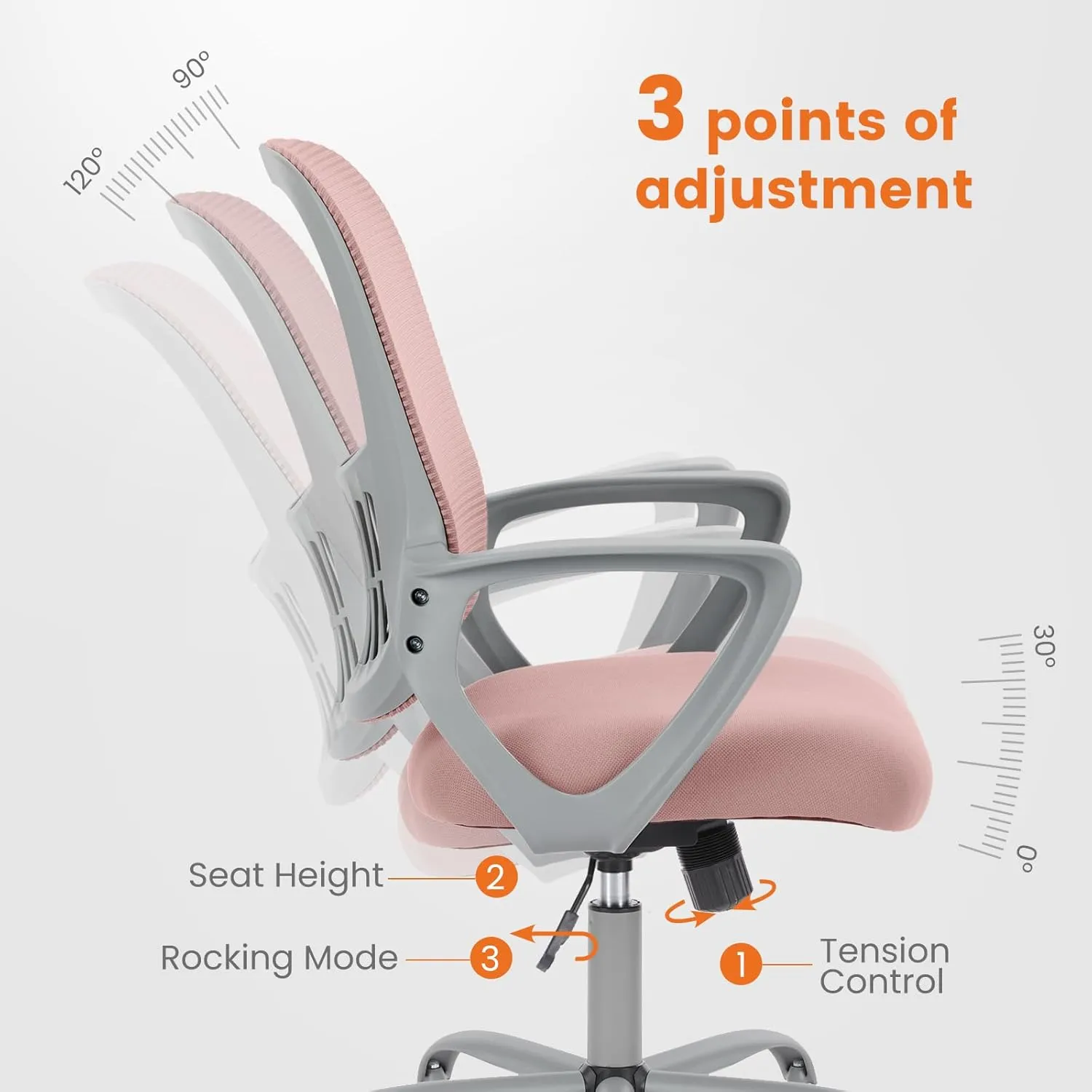 Sweetcrispy Ergonomic Mid-Back Mesh Home Office Desk Chair with Wheels, Lumbar Support, and Comfortable Armrests for Home, Bedroom, Study, Office