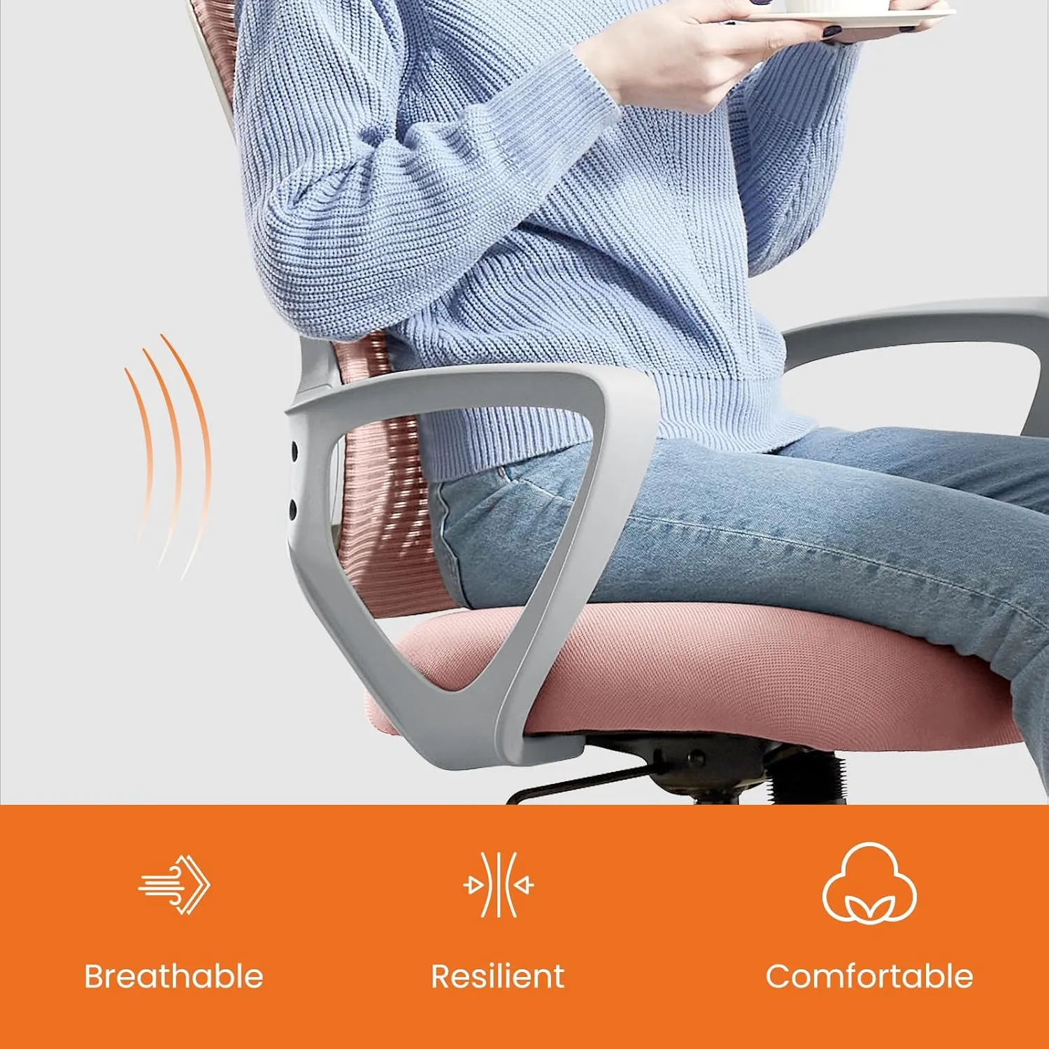 Sweetcrispy Ergonomic Mid-Back Mesh Home Office Desk Chair with Wheels, Lumbar Support, and Comfortable Armrests for Home, Bedroom, Study, Office