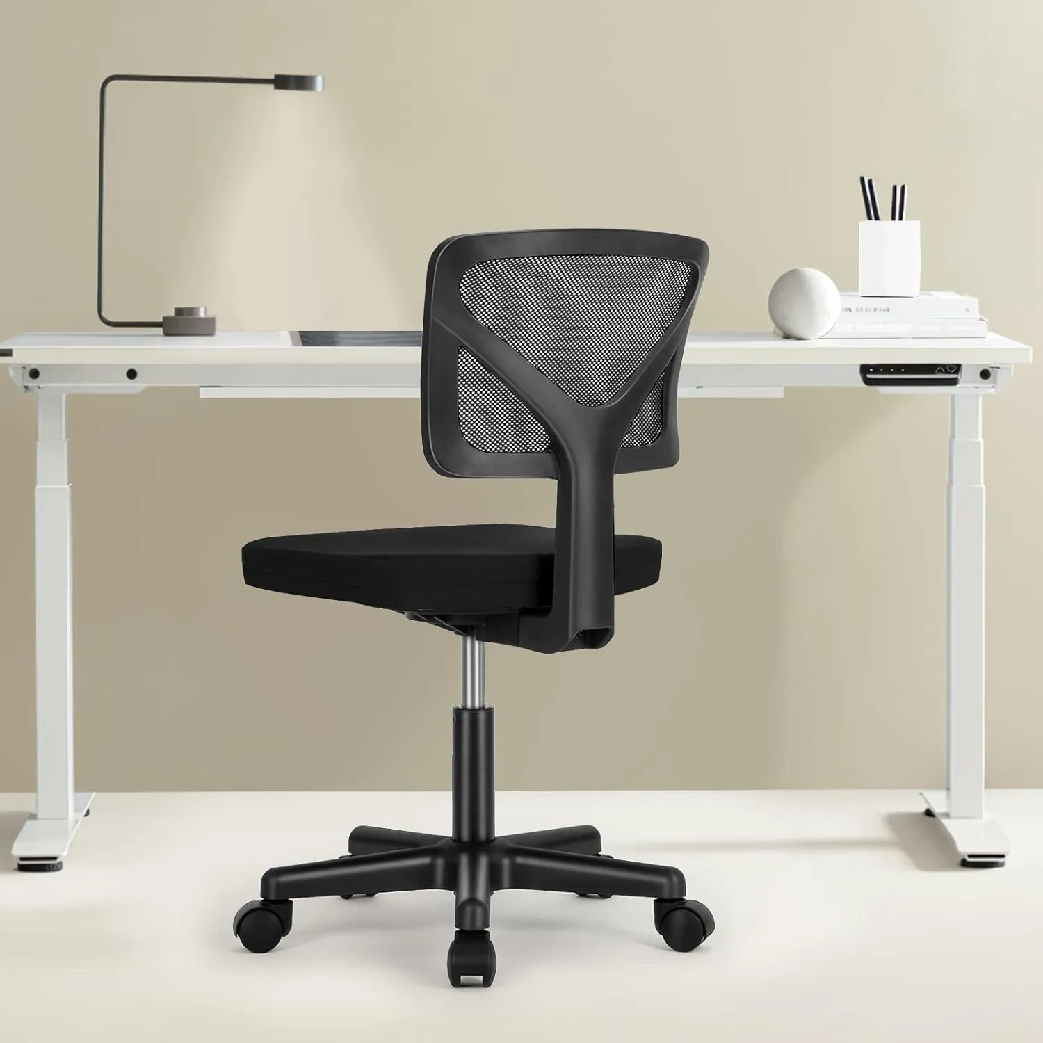 Sweetcrispy Office Computer Desk Chair, Ergonomic Low-Back Mesh Rolling Work Swivel Chairs with Wheels, Armless Comfortable Seat Lumbar Support for Home, Bedroom, Study, Student, Adults, Black