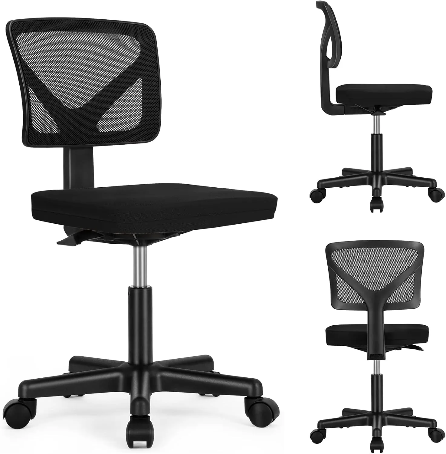 Sweetcrispy Office Computer Desk Chair, Ergonomic Low-Back Mesh Rolling Work Swivel Chairs with Wheels, Armless Comfortable Seat Lumbar Support for Home, Bedroom, Study, Student, Adults, Black