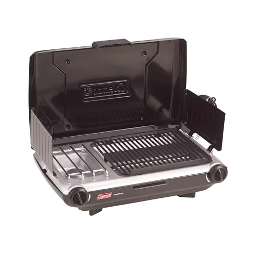 Tabletop 2n1 Camping Grill/Stove,2-Burner Propane Grill & Stove for Outdoor Cooking