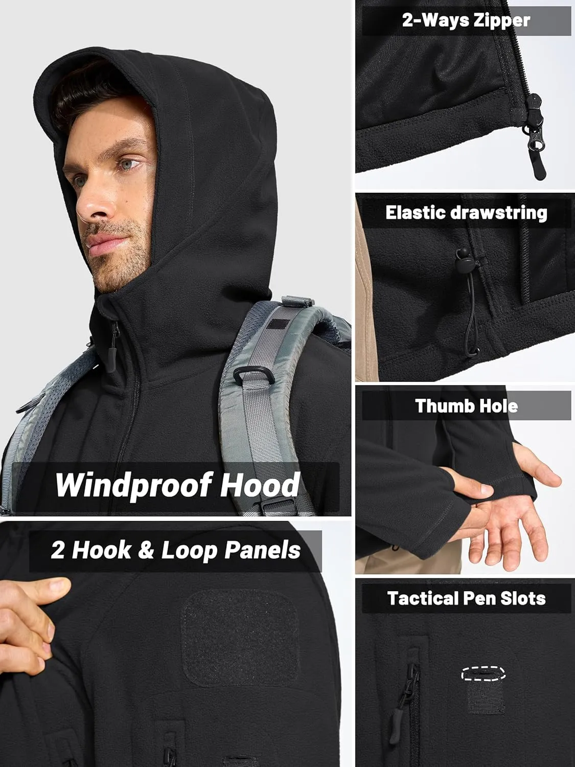 TACVASEN Mens Fleece Jacket Full Zip Tactical Hoodies Winter Coats Windproof Hoodies Warm Hunting