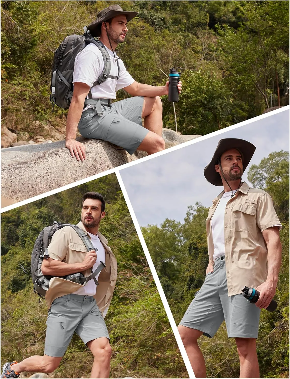 TACVASEN Men's Hiking Cargo Shorts 10" Quick Dry Lightweight Casual Golf Work Shorts with Zipper Pocket Summer Outdoor